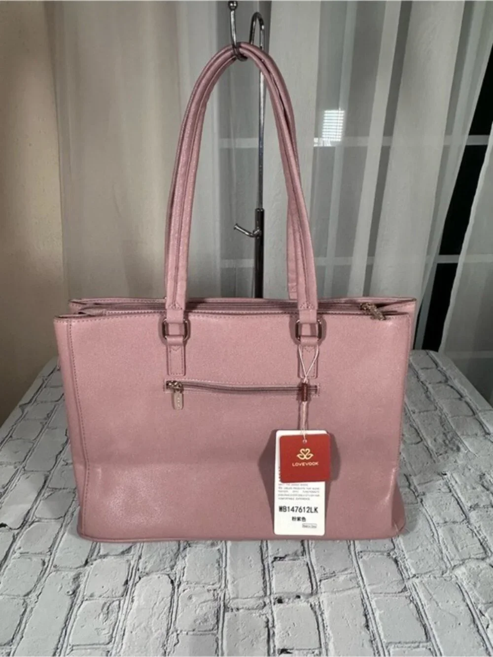 LOVEVOOK Laptop Tote Bag for Women 15.6 Inch Waterproof Leather Briefcase Mauve